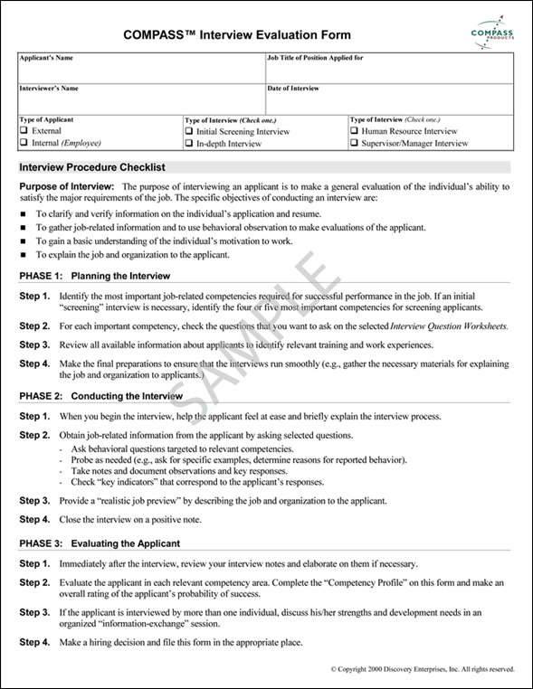 Interview Evaluation Form Sample Page 1