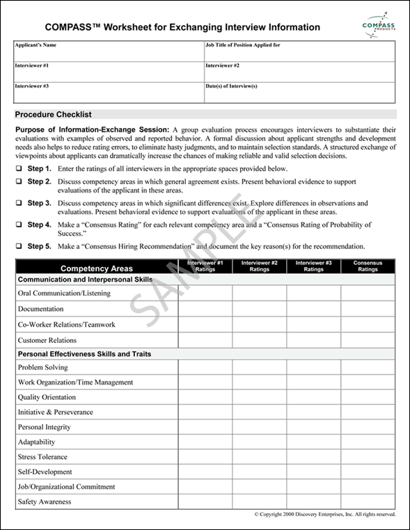 Worksheet for Exchanging Interview Information Sample Page 1