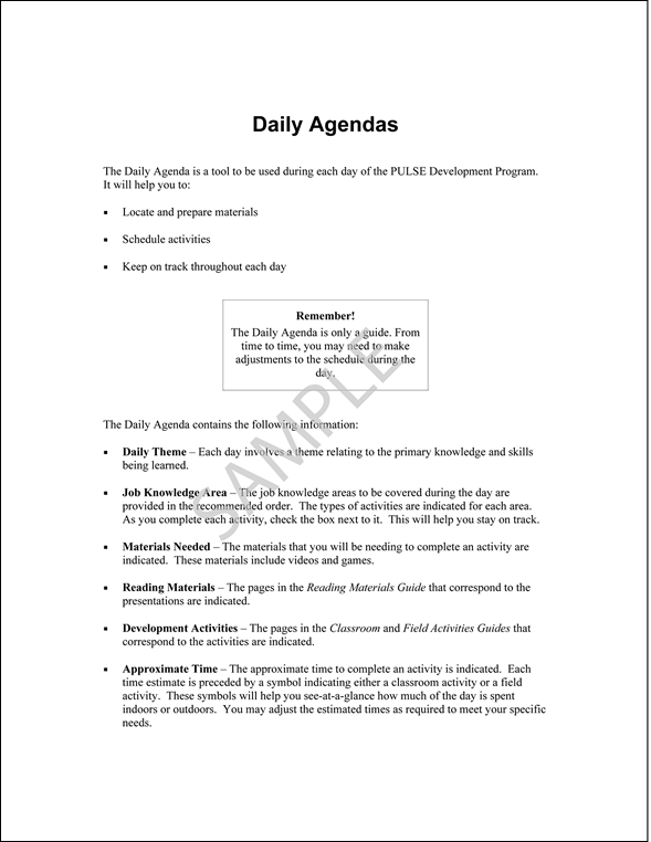 PULSE Daily Agendas Sample Page 1