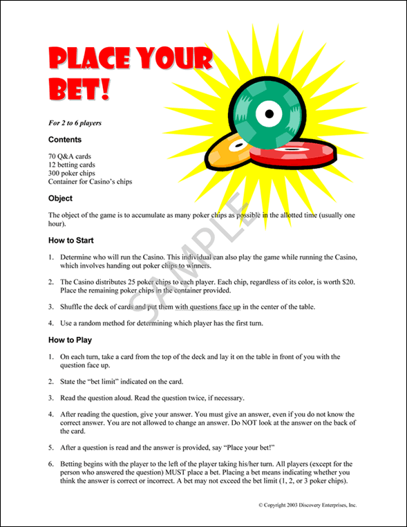 PULSE Place Your Bet! Sample Page 1