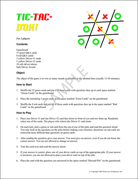 PULSE Tic-Tac-D'oh! Sample Page 1